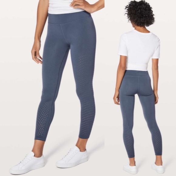 Lululemon Reveal 7/8 Tight *Vortex 25" in Dazed Blue Grey Sz 4 Mesh Cutout - Picture 1 of 6